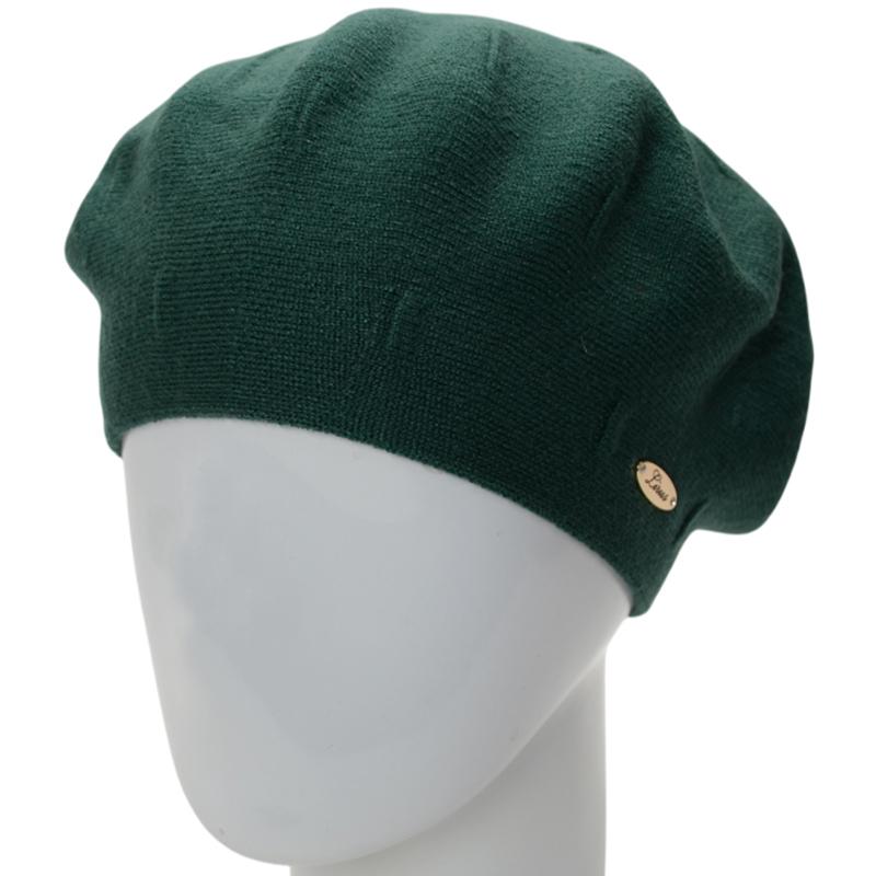 Берет женский двойной из вискозы Lirus Дейзи с узором Изумрудный