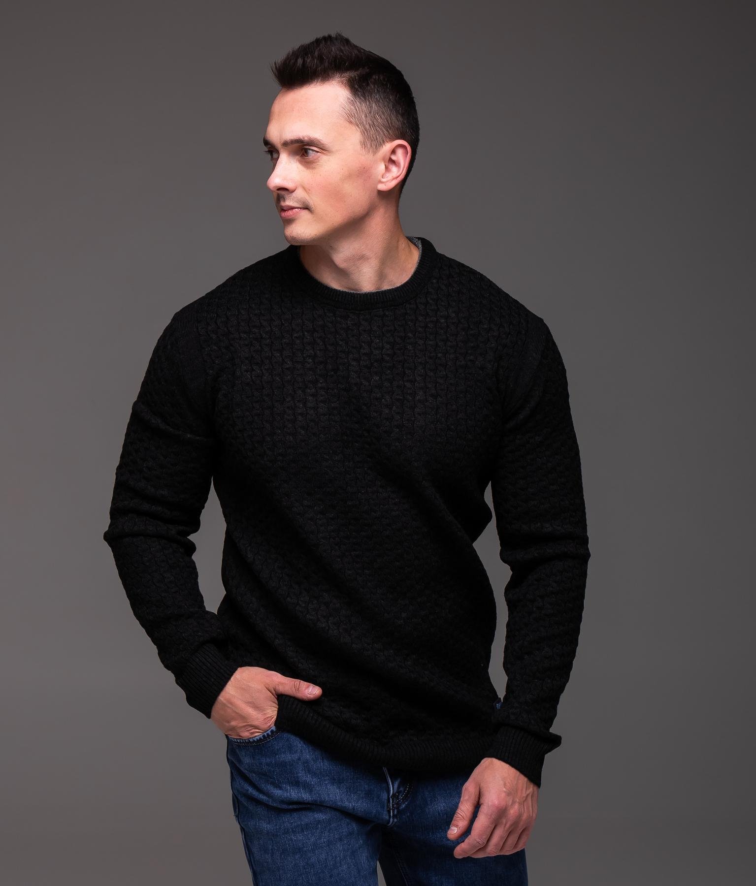 Свитер мужской зимний вязаный классический батал 5XL Черный (2443/2) - фото 2 Свитер мужской зимний вязаный классический батал 5XL Черный (2443/2) - фото 2