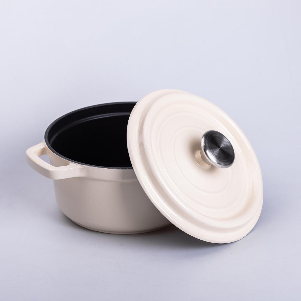 Кастрюля чугунная эмалированная с крышкой 2 л 20 см Бежевый - фото 3 Кастрюля чугунная эмалированная с крышкой 2 л 20 см Бежевый - фото 3