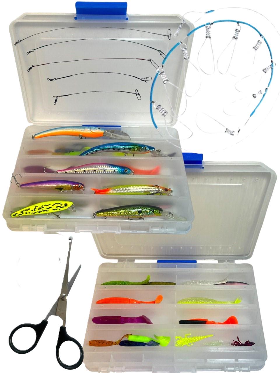 Приманки на хищника воблеры силикон КВ-250/120+ кукан/поводки/ножницы рыболовные в коробке 21 шт. (1962562575)