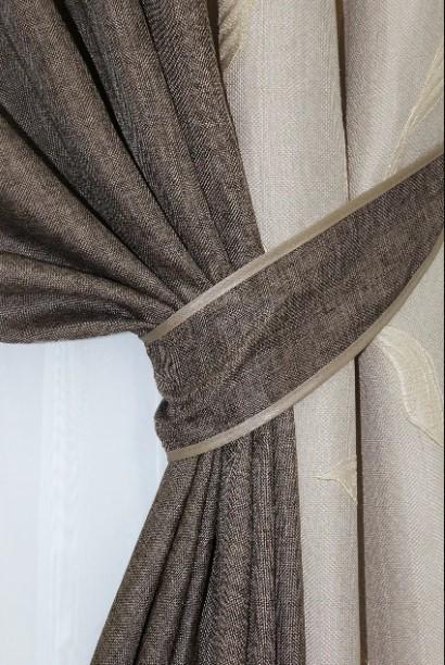 Шторы комбинированные лен блекаут 1,5х2,7 м 2 шт. Светло-серый/Какао (014дк/359-669ш) - фото 4