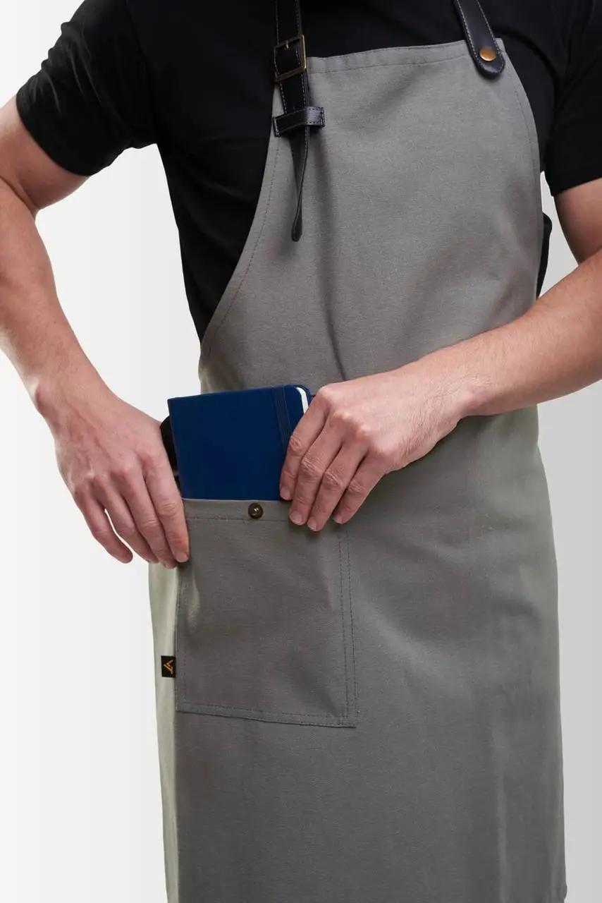 Фартук официанта рабочий из ткани VSETEX Jackson Teflon с кожаными ремнями и карманом Серый (VT1113) - фото 4 Фартук официанта рабочий из ткани VSETEX Jackson Teflon с кожаными ремнями и карманом Серый (VT1113) - фото 4
