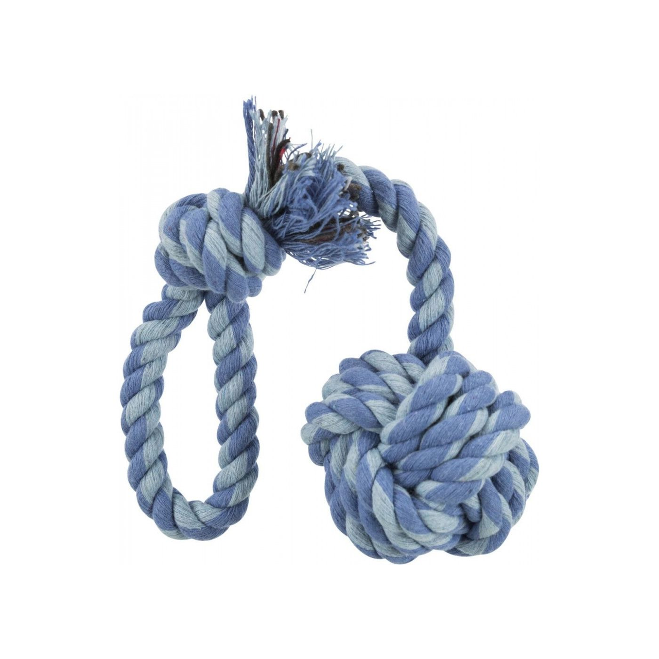 Игрушка для собак Trixie Мяч плетеный из каната с ручкой текстиль 5,5/30 см Голубой (4011905032689)