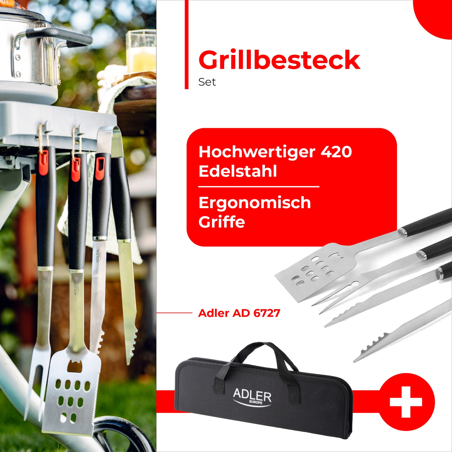 Набір приборів для гриля барбекю Adler AD 6727 нержавіюча сталь у футлярі (03977) - фото 15 Набір приборів для гриля барбекю Adler AD 6727 нержавіюча сталь у футлярі (03977) - фото 15