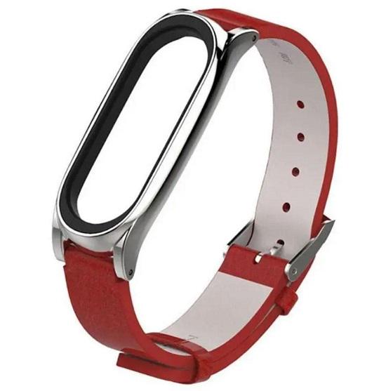 Ремінець шкіряний Primo Mijobs для фітнес-браслета Xiaomi Mi Smart Band 7 Red/Silver Ремінець шкіряний Primo Mijobs для фітнес-браслета Xiaomi Mi Smart Band 7 Red/Silver