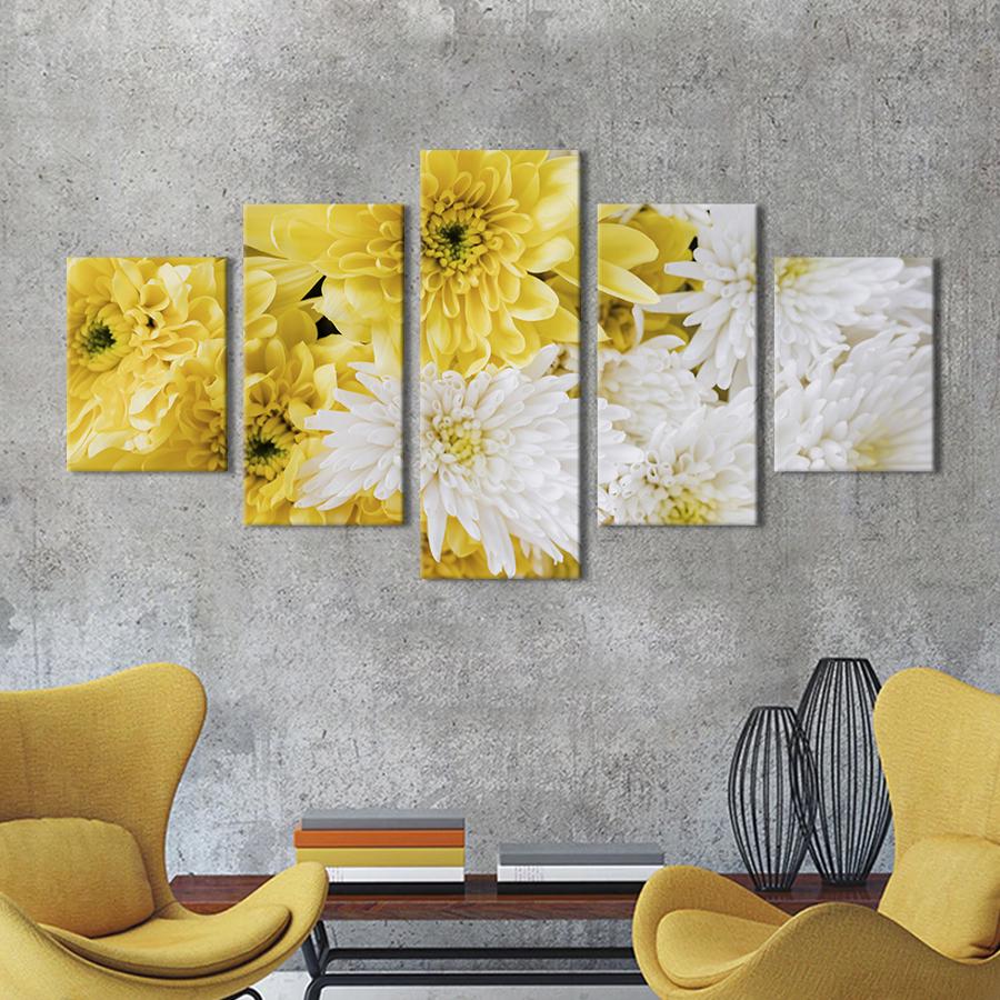 Картина на холсте Пышные белые и жёлтые хризантемы 162x80 см (932-52)