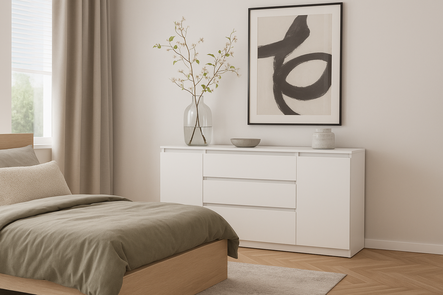 Комод MEBEX на 3 шухляди з боковими тумбами 160х40х77 см Білий (VERTO3B1600WH) - фото 3 Комод MEBEX на 3 шухляди з боковими тумбами 160х40х77 см Білий (VERTO3B1600WH) - фото 3