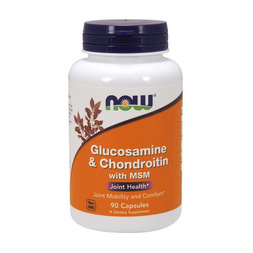 Хондропротектор NOW Glucosamine & Chondroitin with MSM глюкозамін 1100 мг хондроїтин і MSM 90 капс.