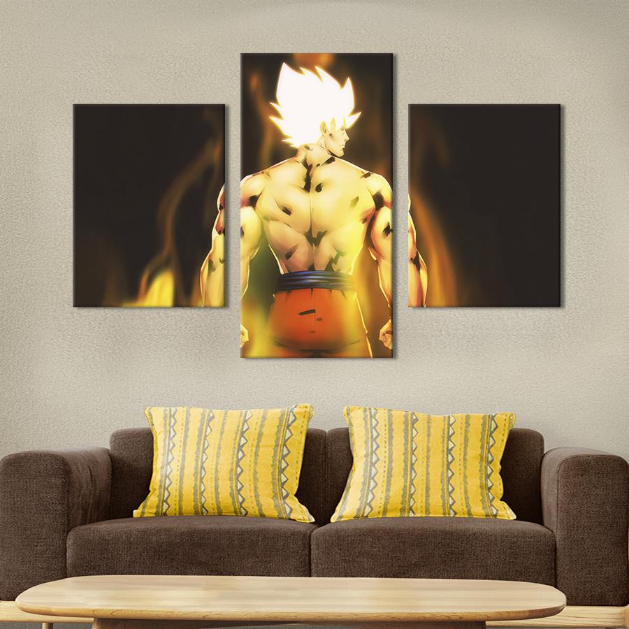 Картина на холсте триптих Сон Гоку - герой вселенной «Жемчуг дракона» 66x40 см (1460-32)