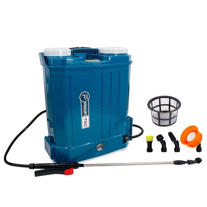 Опрыскиватель аккумуляторный PROFI-TEC PS1610 3,1 л/мин бак 16 л дальность 8-10 м без АКБ и ЗУ 20 В 4 насадки (006280)