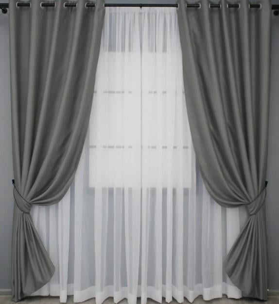 Комплект штор Fusion Dimout на люверсах блекаут 1,5х2,5 м 2 шт. Графитовый (793ш)