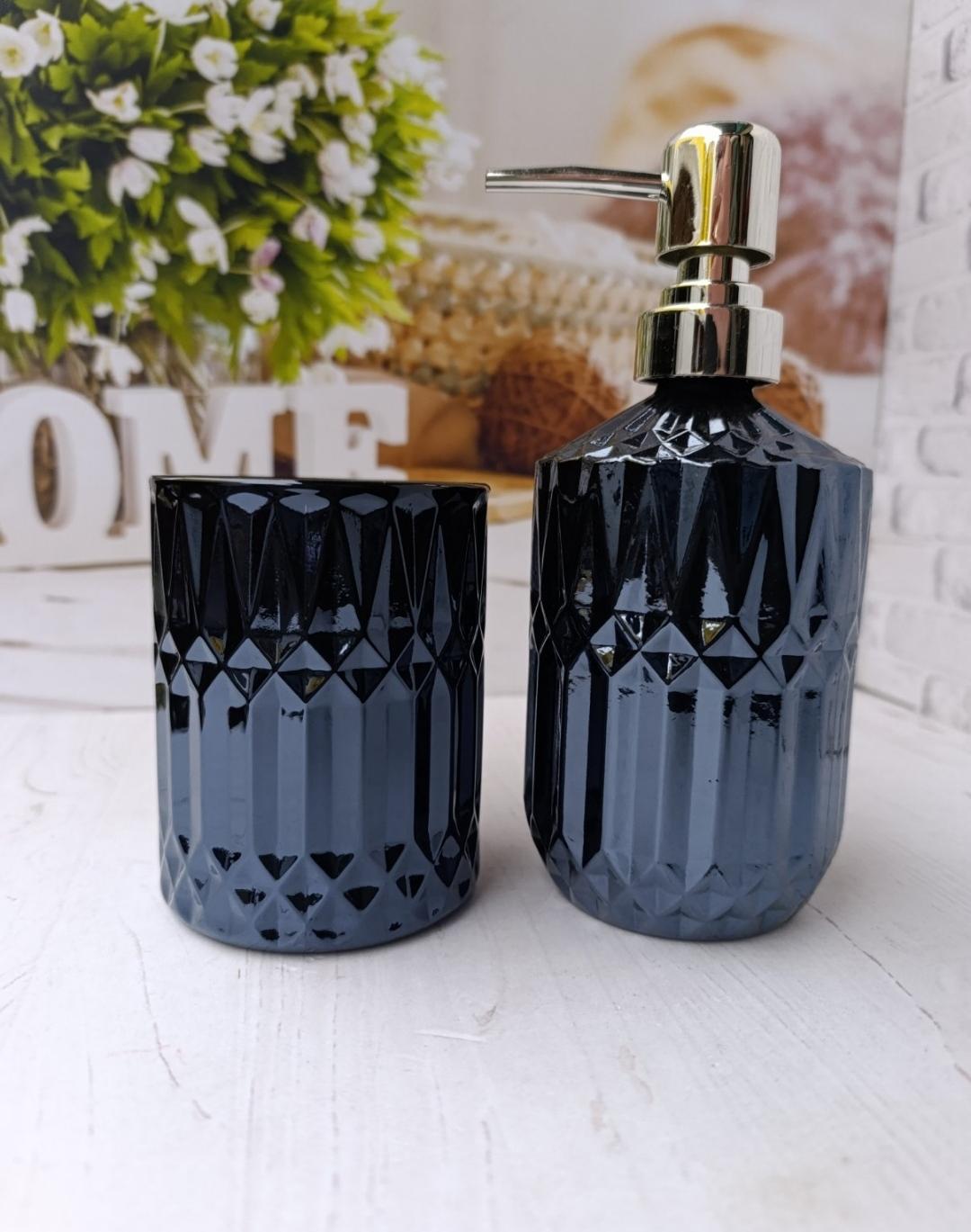 Набір аксесуарів для ванної кімнати S&T 888-167-2 скляний 2 пр. Темно-синій (888-167-2)