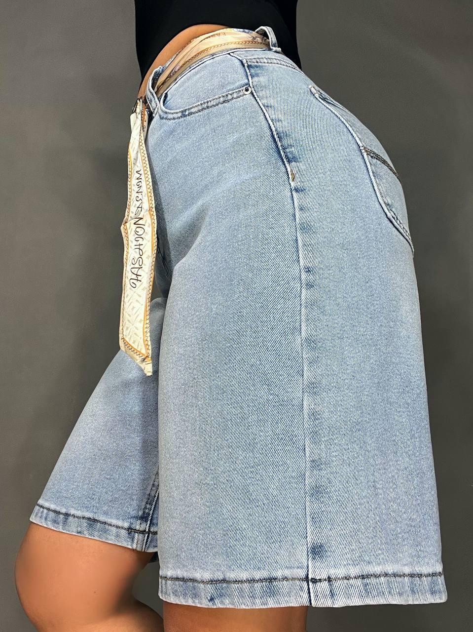 Шорты женские джинсовые Vindasion 4059 бермуды удлиненные с поясом-платком р. 25 Голубой (4150) - фото 2 Шорты женские джинсовые Vindasion 4059 бермуды удлиненные с поясом-платком р. 25 Голубой (4150) - фото 2