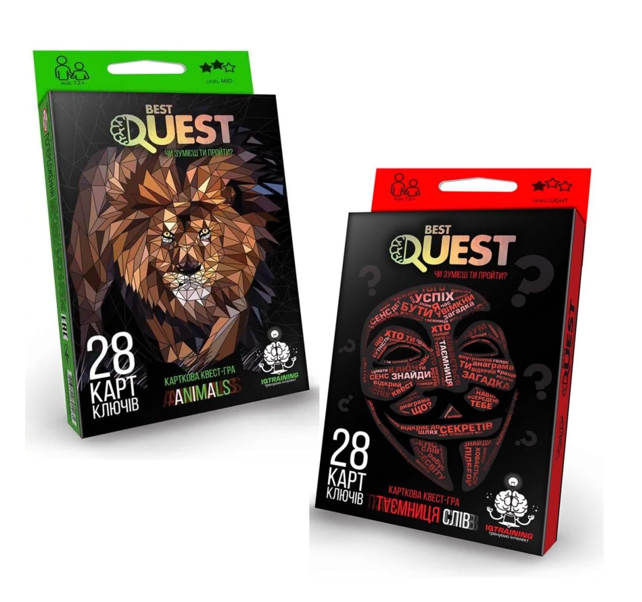 Комплект карткових квест-ігр Danko Toys Best Quest від 12 років Таємниця слів BQ-01-01U та Animals BQ-01-02U (2872924681)