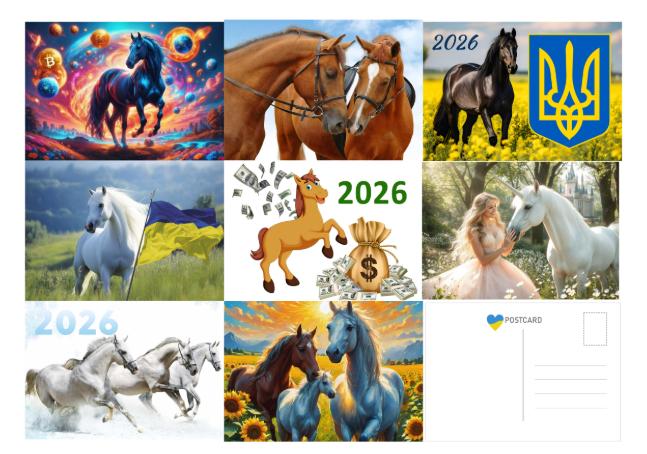 Открытки новогодние APRIORI символ года Лошадь 10х15 см 8 шт. (UA2998898205)