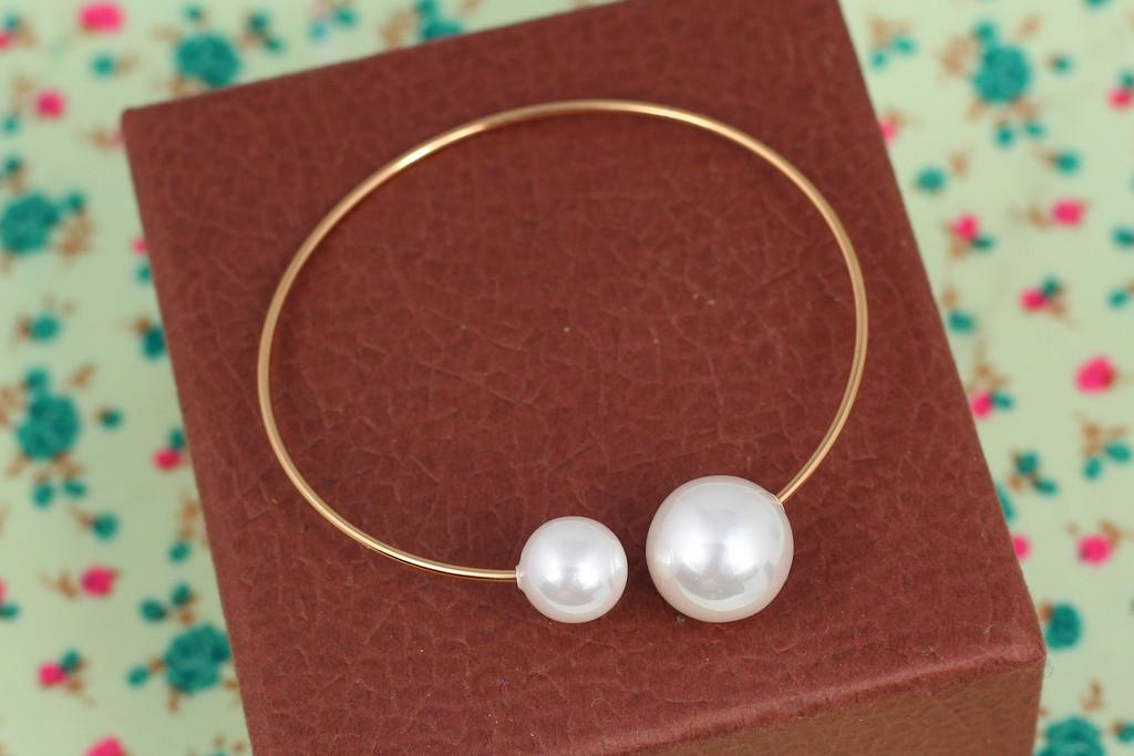 Браслет бенгл Xuping Jewelry Тонкий гладкий із перлинами 60 мм 1 мм на руку від 17-19 см Золотистий