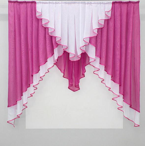 Шторки на кухню/балкон шифон 150х150 см Малиновый/Белый (022к) Шторки на кухню/балкон шифон 150х150 см Малиновый/Белый (022к)