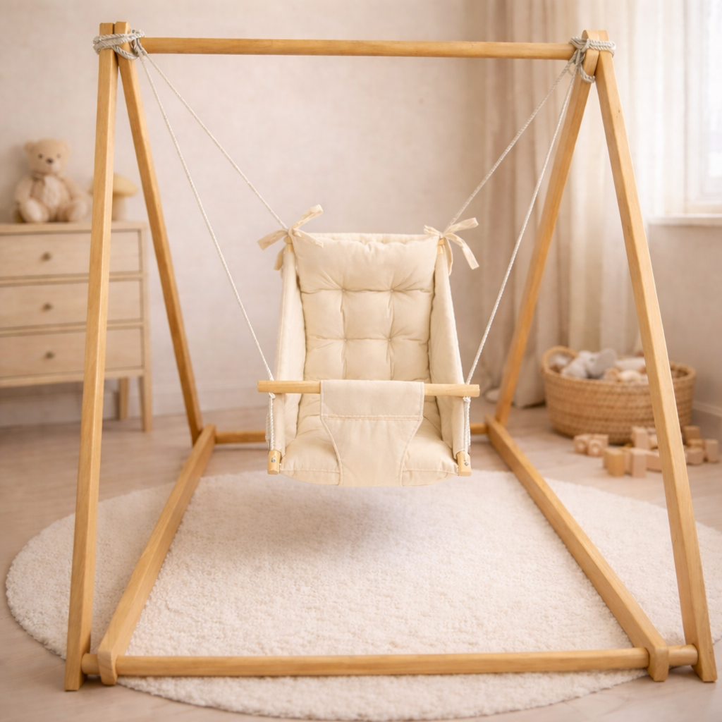 Комплект Деревянная опора и Колыханка водоотталкивающая Молочный (gs-9220)