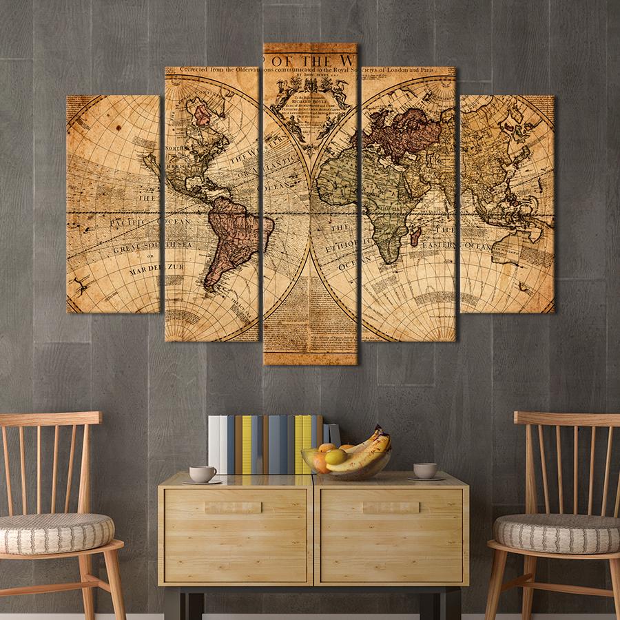 Картина карта Карта полушарий старинного мира 137x85 см (A1339-5)