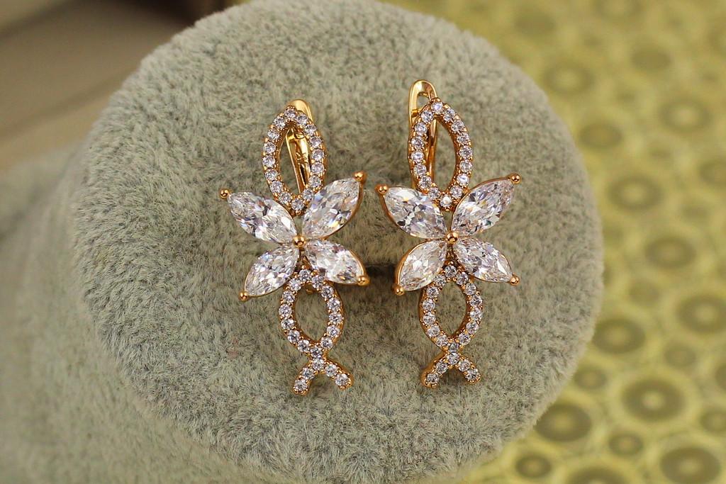 Серьги Xuping Jewelry Сирень с белыми камнями 2,8 см Золотистый (2271274625)