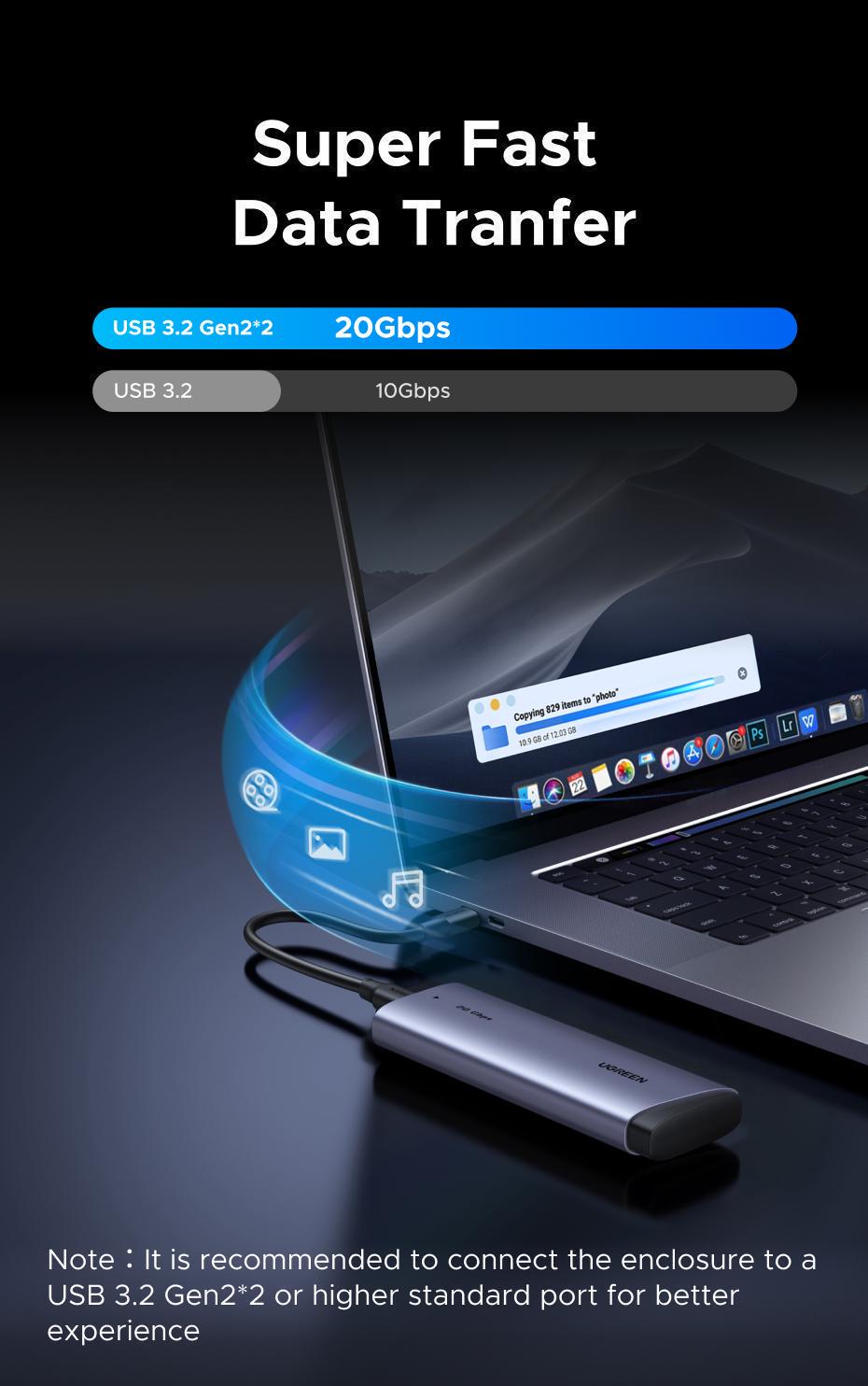 Кишеня зовнішня Ugreen 20 гбіт/с USB Срібний (55150) - фото 4