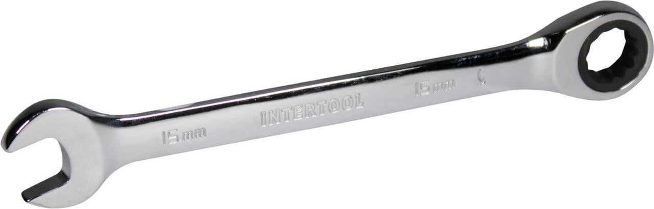 Ключ ріжково-накидний Intertool з тріскачкою 15 мм (XT-1355)