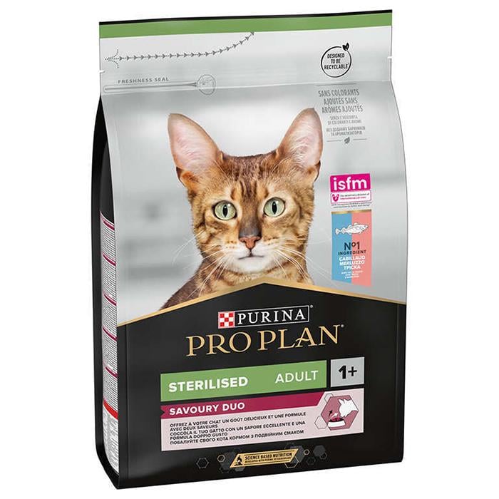 Корм сухий Purina Pro Plan Cat Sterilised Savoury Duo Сod & Тrout із тріскою та фореллю для дорослих кастрованих і стерилізованих котів 1,5 кг (732413)