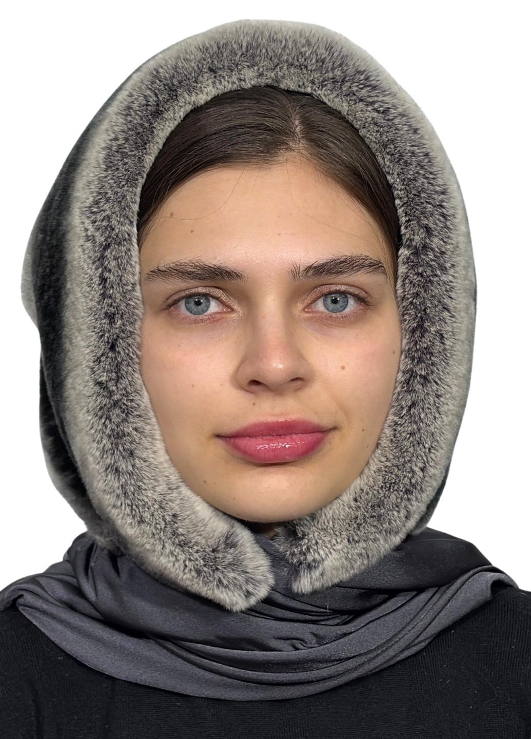 Платок на голову женский Меховой стиль Паук из натурального меха кролика Натуральный (314)