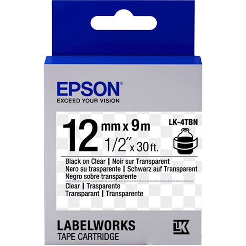 Лента для принтера Epson LK4TBN Clear Blk/Clear для LW-300/400/400VP/700 12 мм 9 м Black (C53S654012)