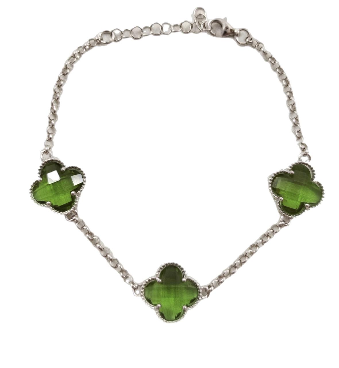 Браслет серебряный Клевер с султанитом 17-20 см (БЛТ/Б-слт)