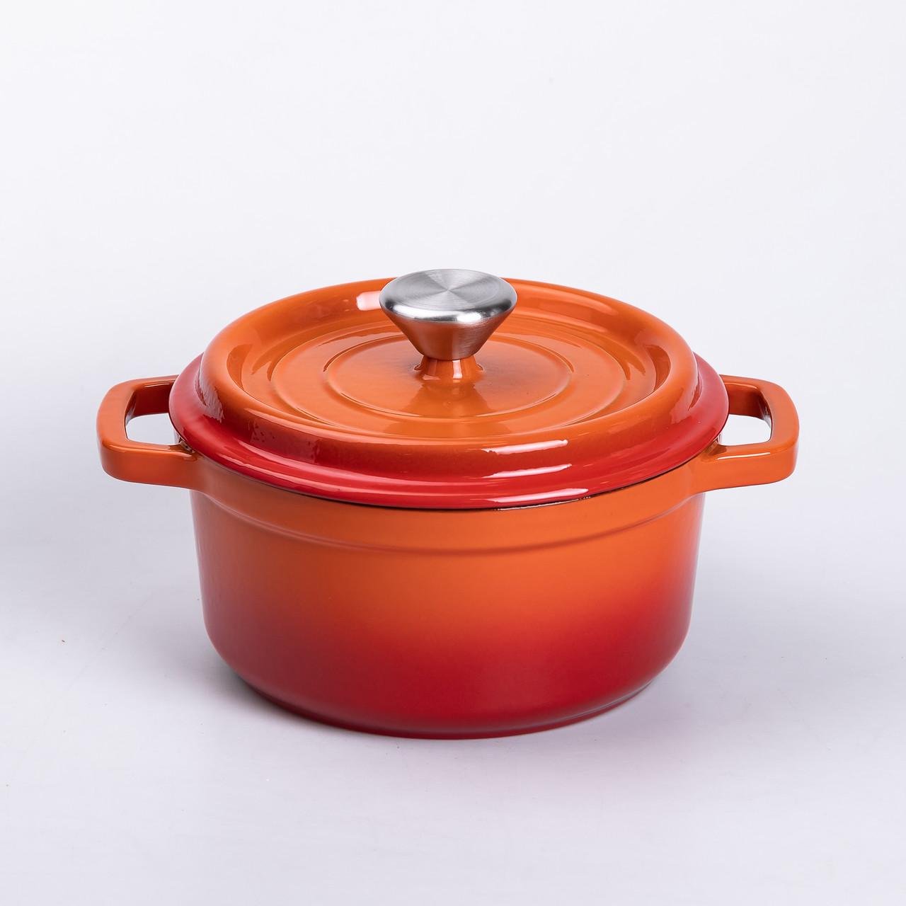 Кастрюля чугунная эмалированная с крышкой 20 см 2 л Оранжевый (6808) - фото 6 Кастрюля чугунная эмалированная с крышкой 20 см 2 л Оранжевый (6808) - фото 6