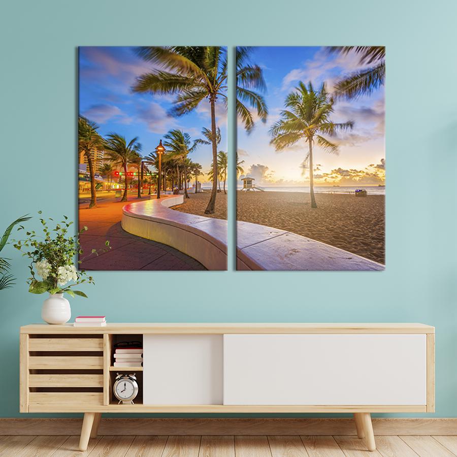 Настенный декор диптих картина на холсте для интерьера Прекрасный пляж Флориды 111x81 см (391-2)