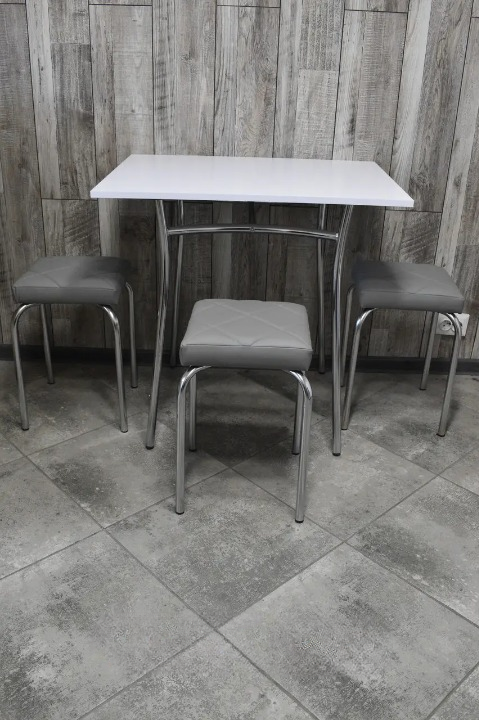 Кухонний комплект Tutty Lux Trio стіл/табурети 3 шт. в хром-каркасі 60х80х75 см Білий/Сірий (28374643)