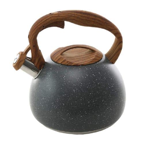 Чайник із свистком EM7705 V 3 л з коричневою ручкою Чорний граніт