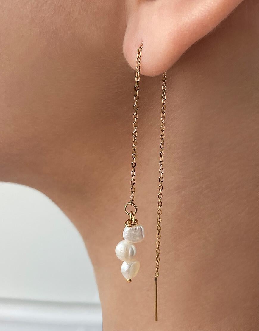 Довгі сережки на ланцюжках жіночі NSTONE золоті One size