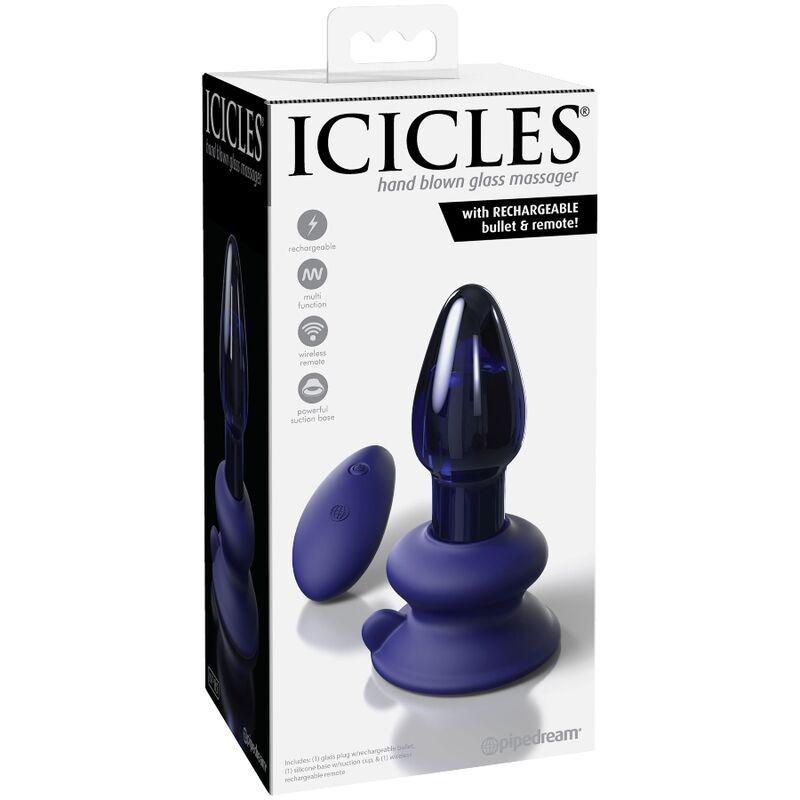 Анальная стеклянная вибропробка Pipedream Icicles с пультом Синий (PD545830)
