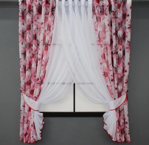 Занавеска кухонная 400х170 см Розовый/Белый (111к)