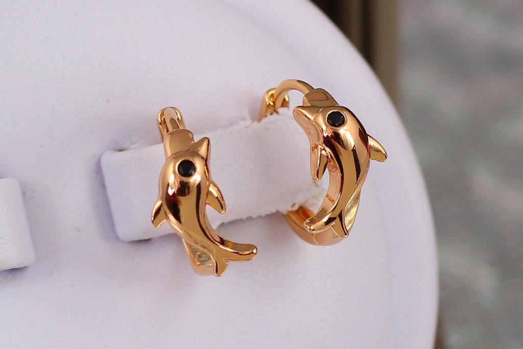 Серьги Xuping Jewelry Дельфинчик 1,3 см Золотистый (1870641831)