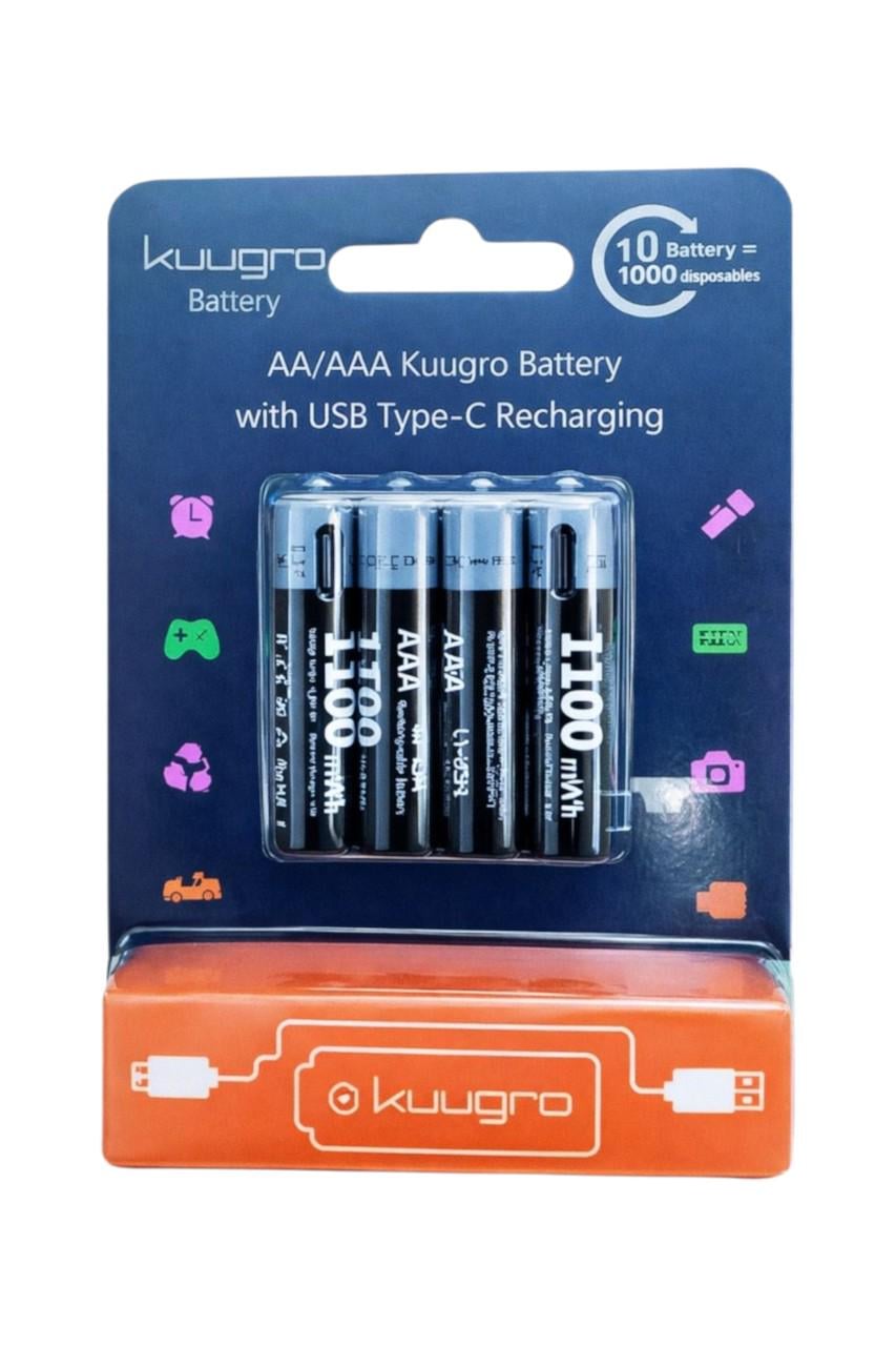 Батарейки аккумуляторные KUUGRO ААА 1100 mAh TYPE-C 1,5V/кабель 4в1 (2235)