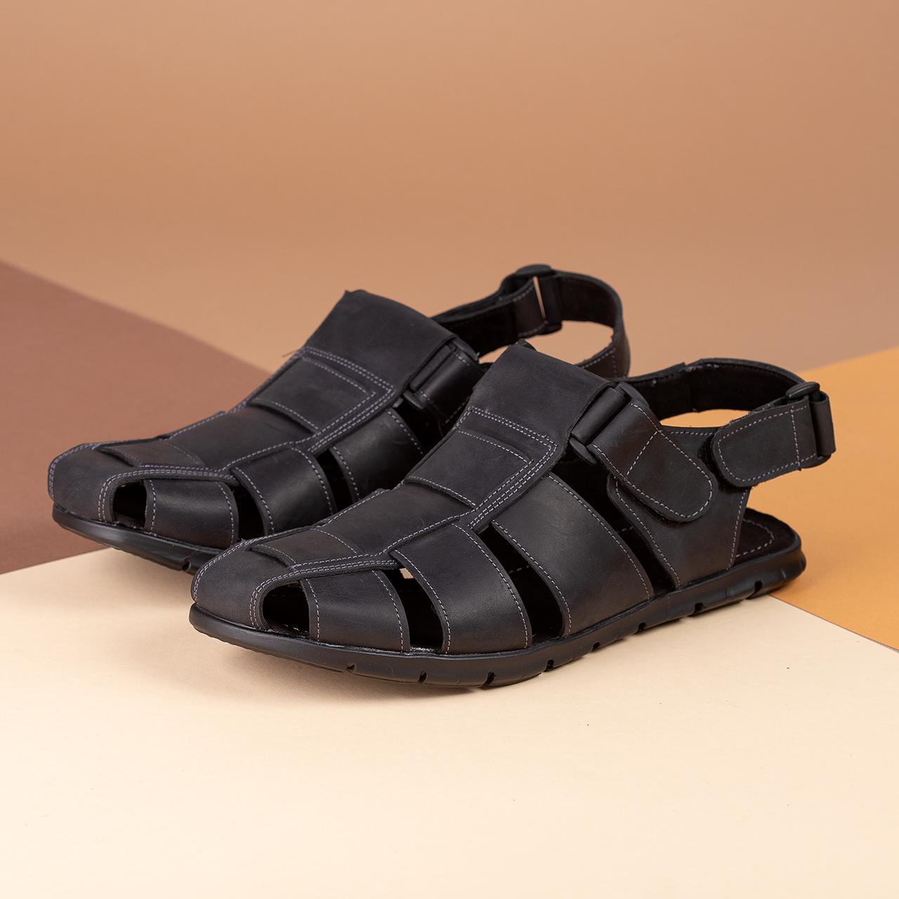 Сандалии мужские кожаные батал великаны М-56 р. 48 32 см Черный (28100231)