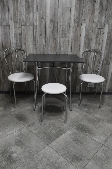 Кухонний комплект Ванесса Тріо стіл/табурет/стільці 2 шт. в хром-корпусі 60х80х75 см Чорний/Білий (28374484)
