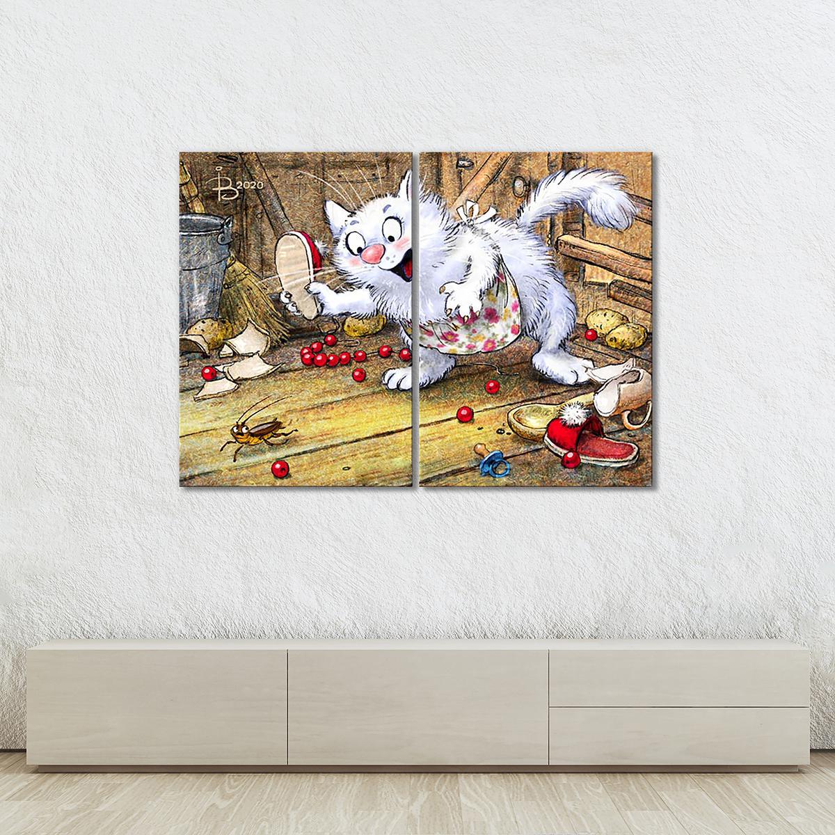 Модульная картина Мурочка в охотничьем азарте 2 модуля 50x75 см