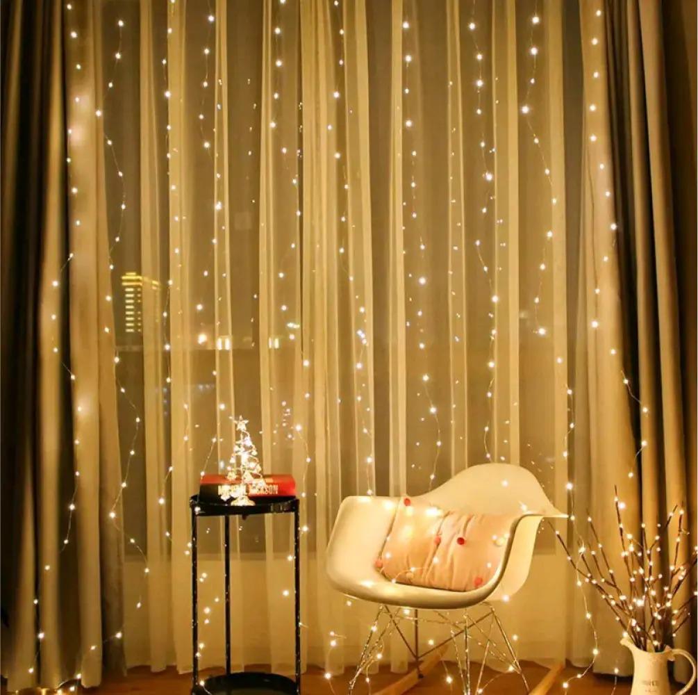 Гирлянда штора Роса 100 LED от USB 8 режимов 3x0,6 м Теплый белый - фото 7