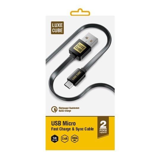 Кабель Luxe Cube USB micro to USB Flat 1 м Черный (2231252966013) - фото 3