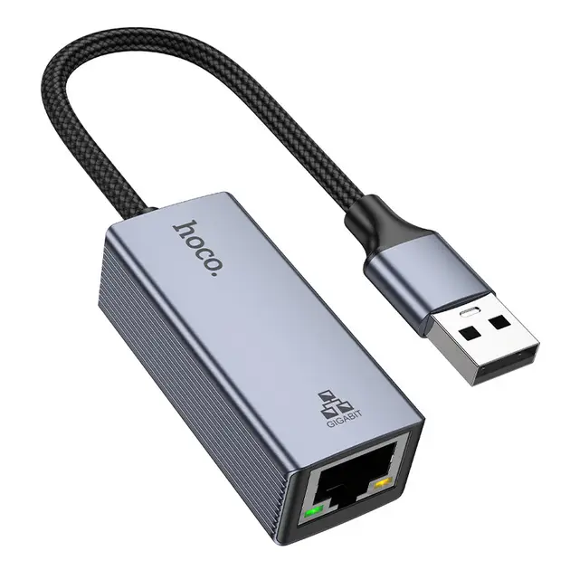Мережевий адаптер Hoco UA37 USB Ethernet Adapter 1000 Mbps Grey
