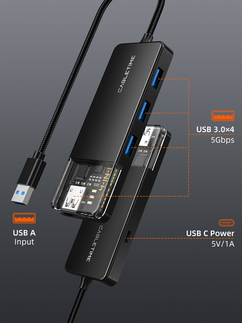 Хаб USB Cabletime USB Type C 4 Port USB 3.0 0,15 см (CB02B) - фото 7