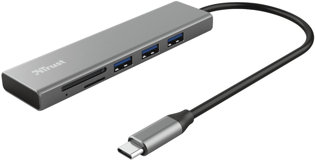 Концентратор Trust Halyx Fast 3USB + Card Reader USB-C Aluminium (0529842)