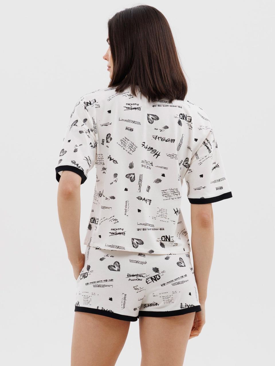 Піжама жіноча Roksana футболка/шорти бавовна з принтом L Білий/Чорний (2518048260) - фото 2 Піжама жіноча Roksana футболка/шорти бавовна з принтом L Білий/Чорний (2518048260) - фото 2