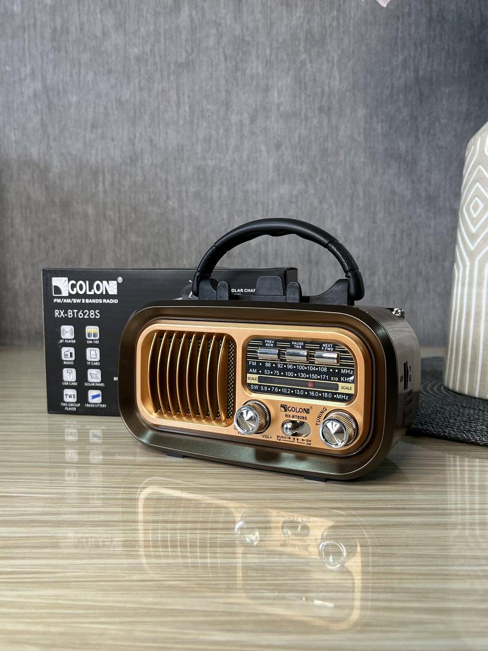 Радиоприемник GOLON RX-BT628S с солнечной панелью Bluetooth USB microSD Темное дерево (PH01361)