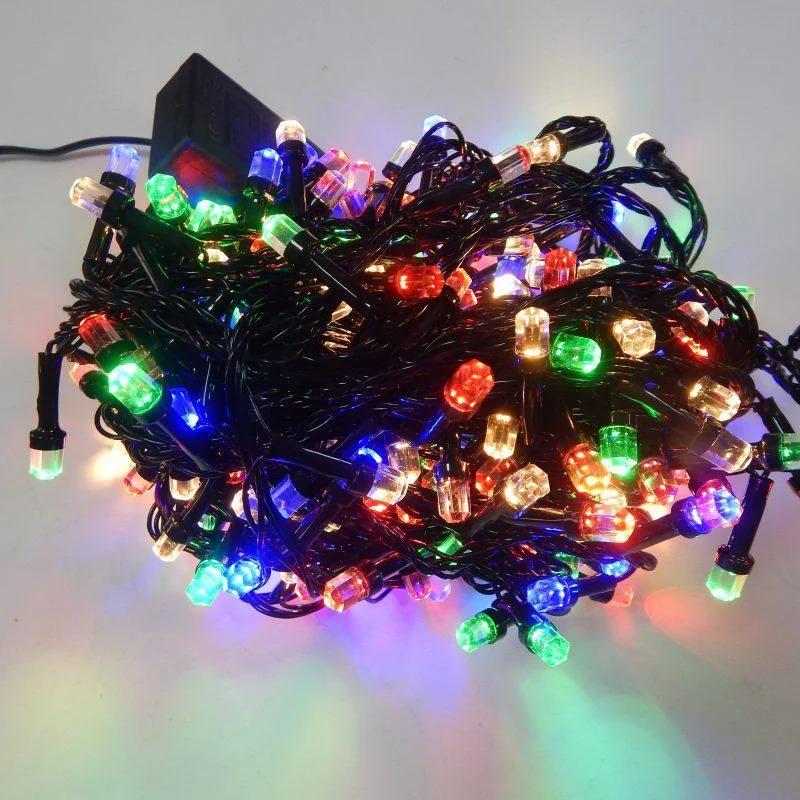 Гирлянда цепь светодиодная классическая 7 м 100 LED 8 режимов черный шнур лампочки кристалл Разноцветный